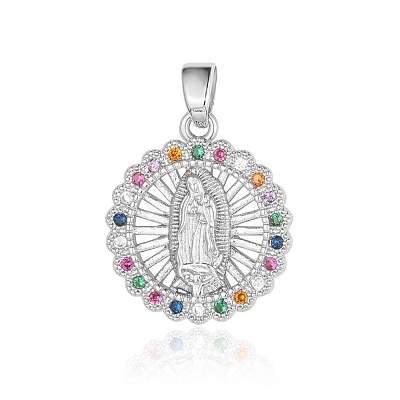 Virgin Mary Theme Brass Micro Pave Cubic Zirconia Pendants PW-WG2DF83-03-1