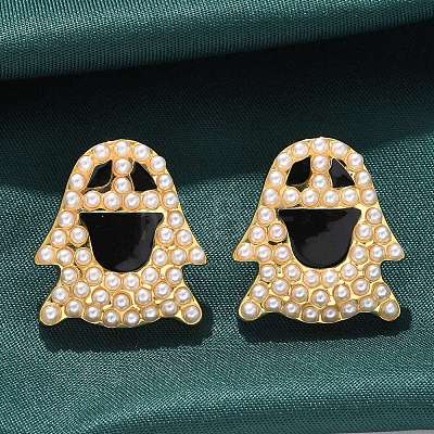 Brass ABS Imitation Pearl Stud Earrings EJEW-B132-02G-1