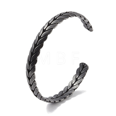 316 Surgical Stainless Steel Leaf Open Cuff Bangles for Women BJEW-P319-03A-AS-1