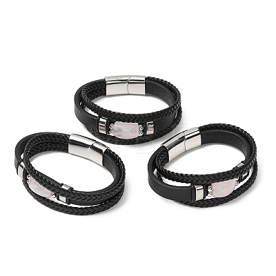 Natural Rose Quartz & Braided Microfiber Leather Multi-strand Bracelets for Women Men GG-CBAEA55-01D-1