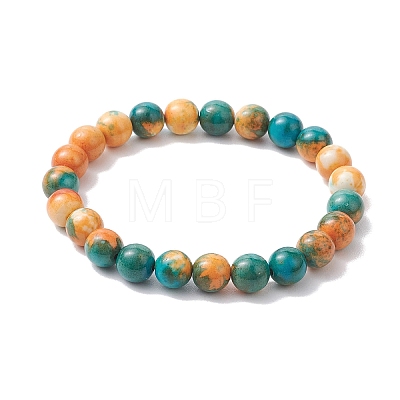 8mm Round Dyed Synthetic Ocean White Jade Beaded Stretch Bracelets for Women Men BJEW-JB10509-1
