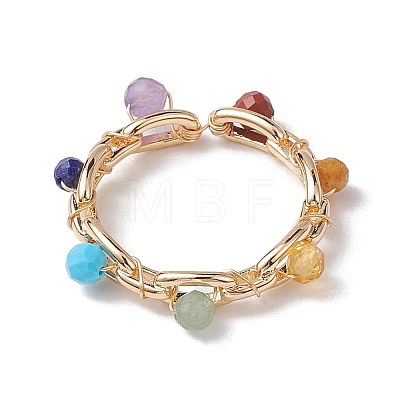 Round Natural Mixed Gemstone Bead Finger Ring RJEW-JR00723-1