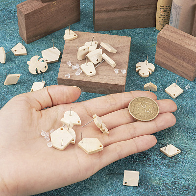 32Pcs 8 Style Ash Wood Stud Earring Findings EJEW-TA0001-16V-1