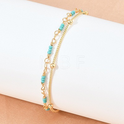 Synthetic Turquoise Multi-strand Bracelets KK-H299-04G-1
