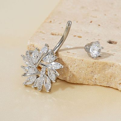 Chic and Simple Brass Full Crystal Rhinestone Snowflake Curved Barbell Belly Button Rings DN7617-2-1