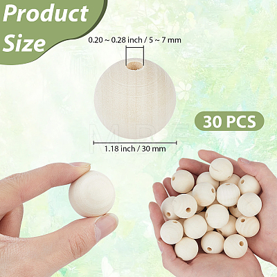 30Pcs Natural Unfinished Wood Beads WOOD-PA0001-59-1