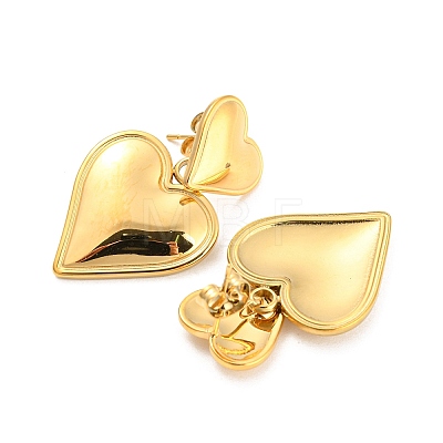 304 Stainless Steel Double Heart Dangle Stud Earrings for Women EJEW-D076-01B-G-1