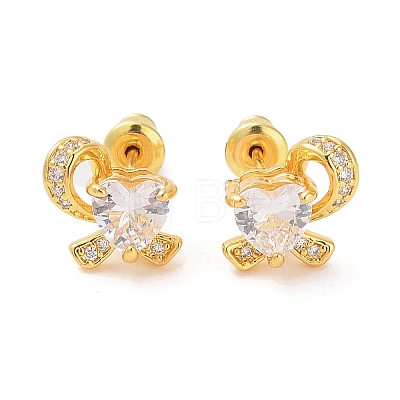 Rack Plating Brass Micro Pave Cubic Zirconia Stud Earrings EJEW-I304-06G-1