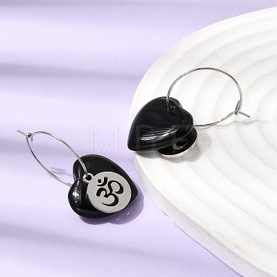 Natural Obsidian & 304 Stainless Steel Hoop Earrings for Women EJEW-G475-04P-03-1