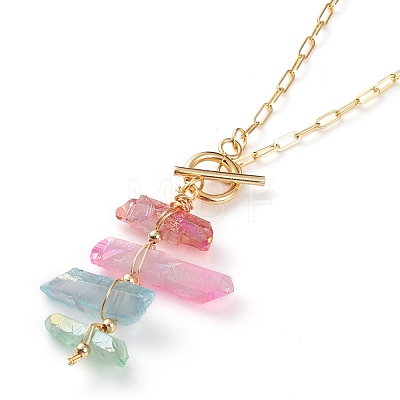 Electroplated Natural Quartz Crystal Wire Wrapped Pendant Necklaces NJEW-JN03256-1