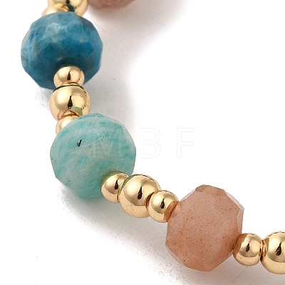 Faceted Rondelle Natural Fuchsite & Sunstone & Lapis Lazuli & Strawberry & Amazonite & Apatite & Rose Quartz Bead Stretch Bracelets BJEW-P318-02G-02-1