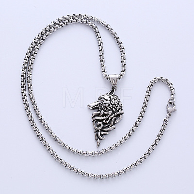Viking Pirate Wolf Head 304 Stainless Steel Pendant Necklaces LU3872-1