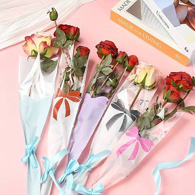 Bowknot Print Transparent PE Cone Flower Sleeves ABAG-FZC0002-001E-1