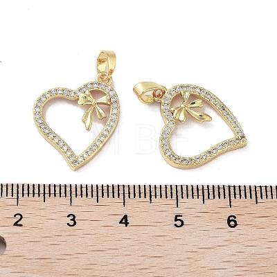 Valentine's Day Heart with Bowknot Charms Rack Plating Brass Micro Pave Clear Cubic Zirconia Pendants KK-G482-15G-1