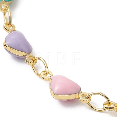 Brass Enamel Heart Link Chain Anklet AJEW-AN00552-1