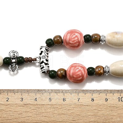 Ethnic Style Alloy & Porcelain Ceramic Beads Pendant Tassel Y Necklaces NJEW-D308-03A-1