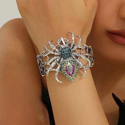 Halloween Tibetan Style Alloy Rhinestone Bangles BJEW-P367-01AS-1