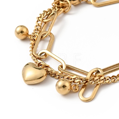 Shell Heart and Round Ball Charm Multi-strand Bracelet BJEW-G639-12G-1