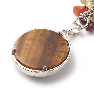 Flat Round with Tree of Life Natural & Synthetic Mixed Stone Chips & Brass Pendant Keychain KEYC-JKC00358-1