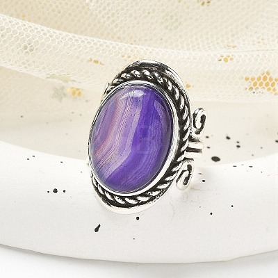 Natural Banded Agate Adjustable Rings RJEW-I108-01AS-16-1