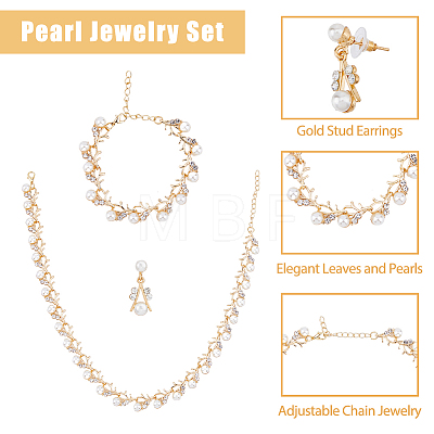 FIBLOOM 2 Sets 2 Colors Plastic Imitation Pearl Flower Link Chain Necklace & Bracelet & Dangle Stud Earrings SJEW-FI0001-21-1