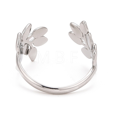 304 Stainless Steel Leaf Open Cuff Ring for Women RJEW-C025-09P-1