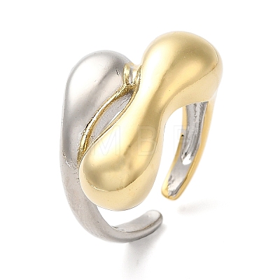 Brass Irregular Geometric Bypass Open Cuff Rings for Women RJEW-B062-09GP-1