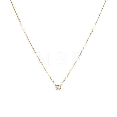Simple Stainless Steel Pave Clear Cubic Zirconia Flat Round Pendant Necklaces for Women Daily Wear DS3684-2-1