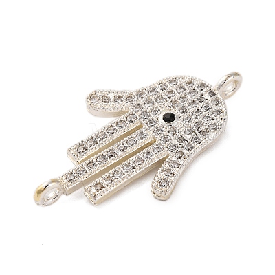 Rack Plating Brass Micro Pave Clear Cubic Zirconia Religion Hamsa Hand Connector Charms KK-Z070-11P-1