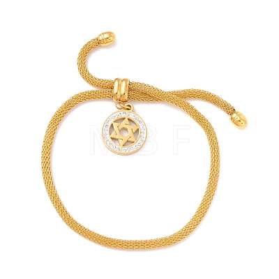 Crystal Rhinestone Ring with Star of David Charm Slider Bracelet with Round Mesh Chain for Women BJEW-C013-09G-1