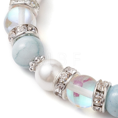 8mm Round Synthetic Moonstone & Shell Pearl Beaded Stretch Bracelets BJEW-TA00512-1