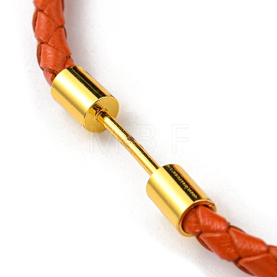 Brass Column Bar Link Bracelet with Leather Cords BJEW-G675-05G-06-1