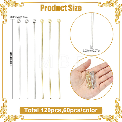 60Pcs 2Colors 304 Stainless Steel Ball Head for Craft Jewelry Making STAS-YW0011-27-1