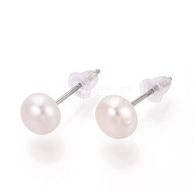 Natural Pearl Stud Earrings EJEW-R133-06A-1