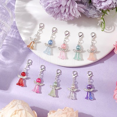 10Pcs 10 Colors Angle Glass Pendant Decorations HJEW-JM02334-02-1