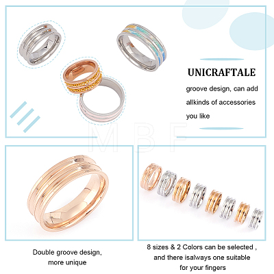 Unicraftale 16Pcs 16 Style Titanium Steel Grooved Finger Ring for Women RJEW-UN0002-62-1