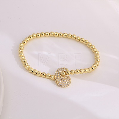 Brass Micro Pave Clear Cubic Zirconia Beaded Stretch Bracelets for Women FS-WGB95F4-24-1