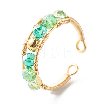 Electroplate Faceted Glass Beads Cuff Rings for Teen Girl Women RJEW-TA00013-1