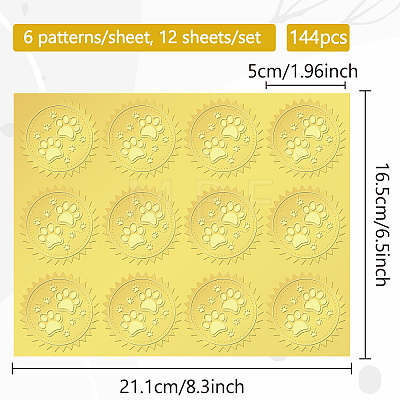 12 Sheets Self Adhesive Gold Foil Embossed Stickers DIY-WH0451-037-1