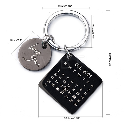 Engraved Calendar Date Stainless Steel Keychain KEYC-A028-EB&P-1
