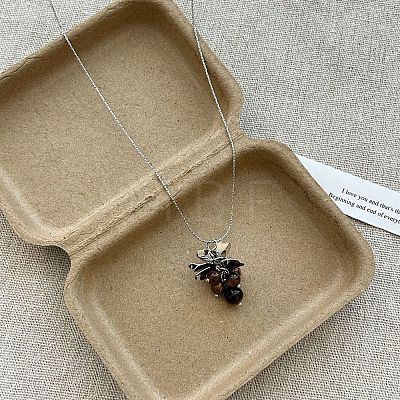 304 Stainless Steel & Natural Tiger Eye Beads Pendant Long Necklaces WGA14F7-02-1