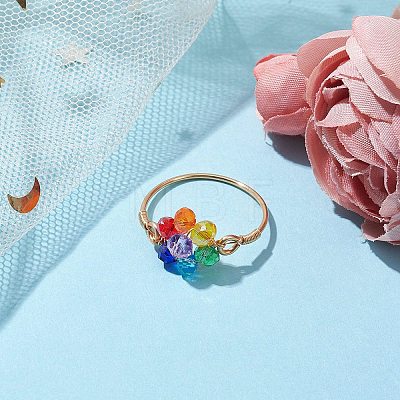 Flower Glass Finger Rings RJEW-JR00713-01-1