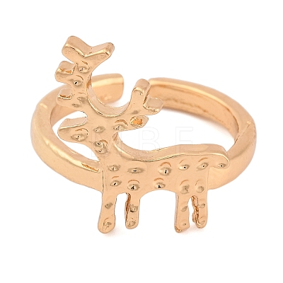 Christmas Deer Alloy Open Cuff Rings for Women RJEW-C106-01A-KCG-1