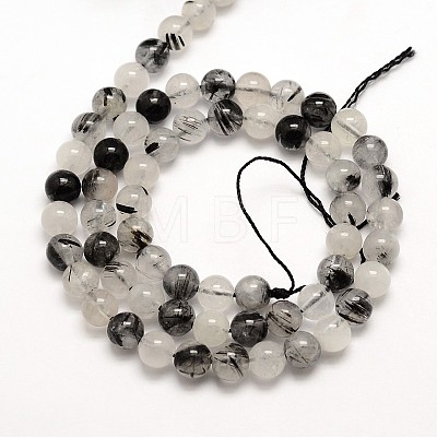 Natural Gemstone Black Rutilated Quartz Round Beads Strands X-G-E251-30-6mm-1