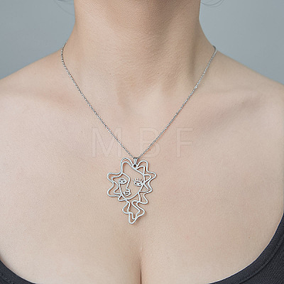 201 Stainless Steel Hollow Girl Pendant Necklace NJEW-OY002-19-1