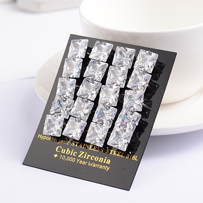 Square Cubic Zirconia Stud Earrings EJEW-H306-09P-4mm-1