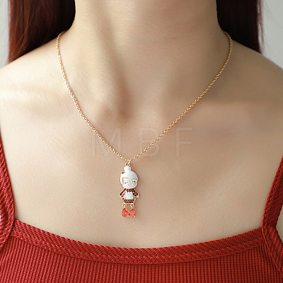 Christmas Alloy Enamel with Rhinestone Red Pendant Necklaces for Women FS-WGC0976-02-1