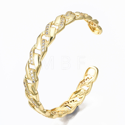 Brass Micro Pave Cubic Zirconia Curb Chain Cuff Bangles BJEW-T018-12G-02-NF-1