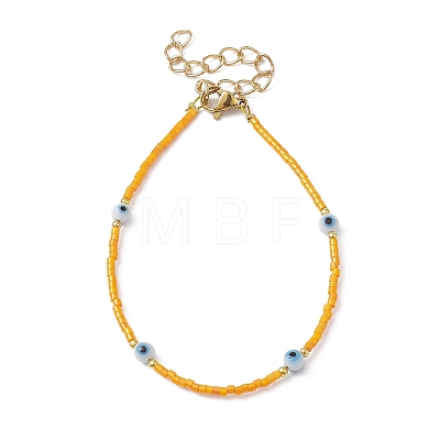 Evil Eye Lampwork & Glass Seed Beaded Bracelet with Real 18K Gold Plated 304 Stainless Steel Clasps BJEW-JB09998-04-1