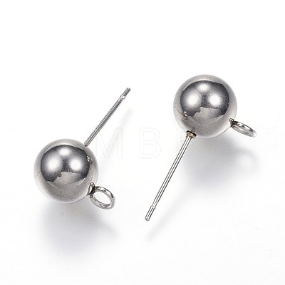 304 Stainless Steel Ball Stud Earring Findings X-STAS-G099-10P-1